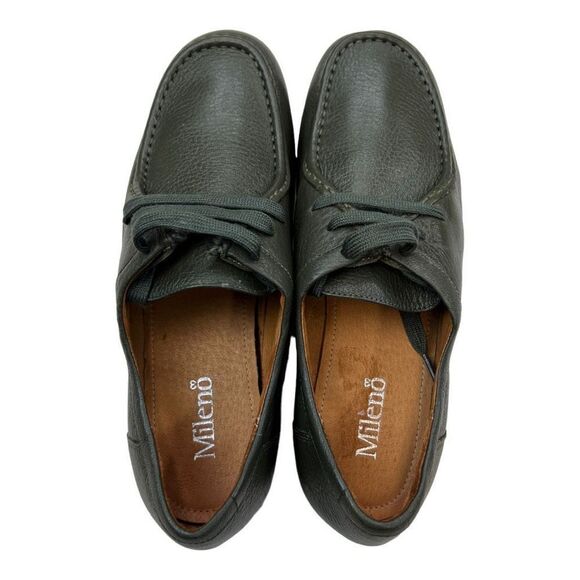 Mileno Womens Leather Lace Up Round Toe Loafer Comfort Shoes Olive Green Size 38 - Picture 8 of 9